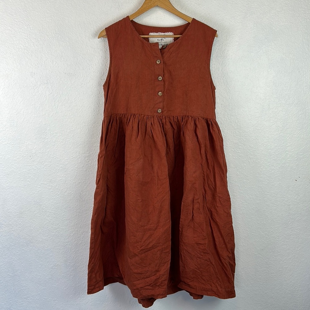 Not Perfect Linen Mama Midi Dress Cafe 100% Linen Size M
